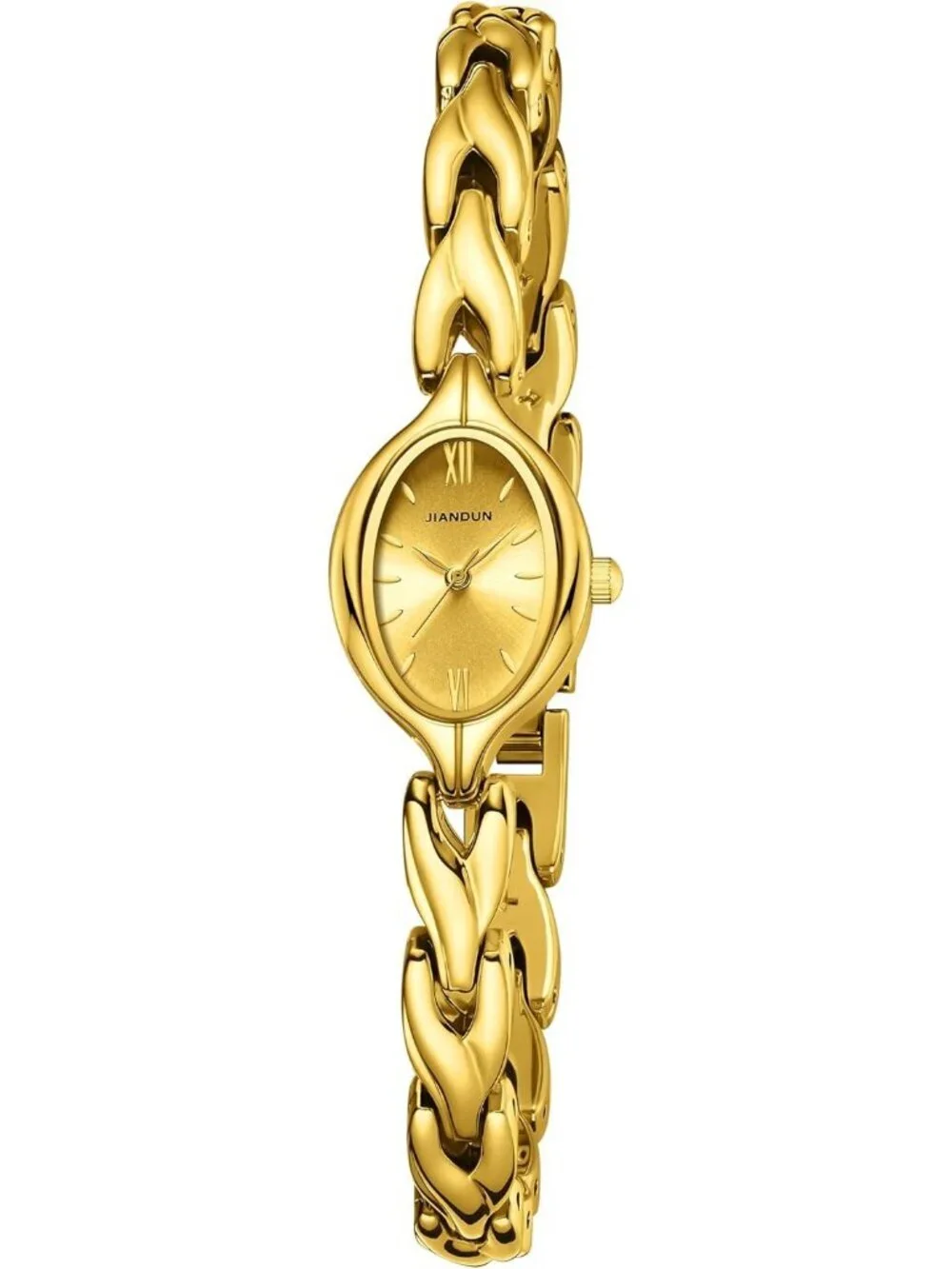 Women's All Gold Analog Quartz Stainless Steel Vintage Oval Bracelet Wrist Watch